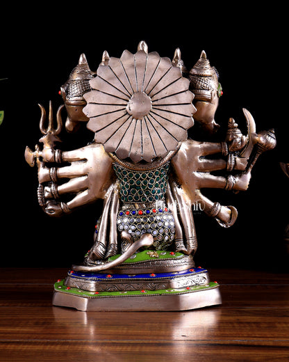 Brass Panchmukhi Hanuman Statue - 11" stonework