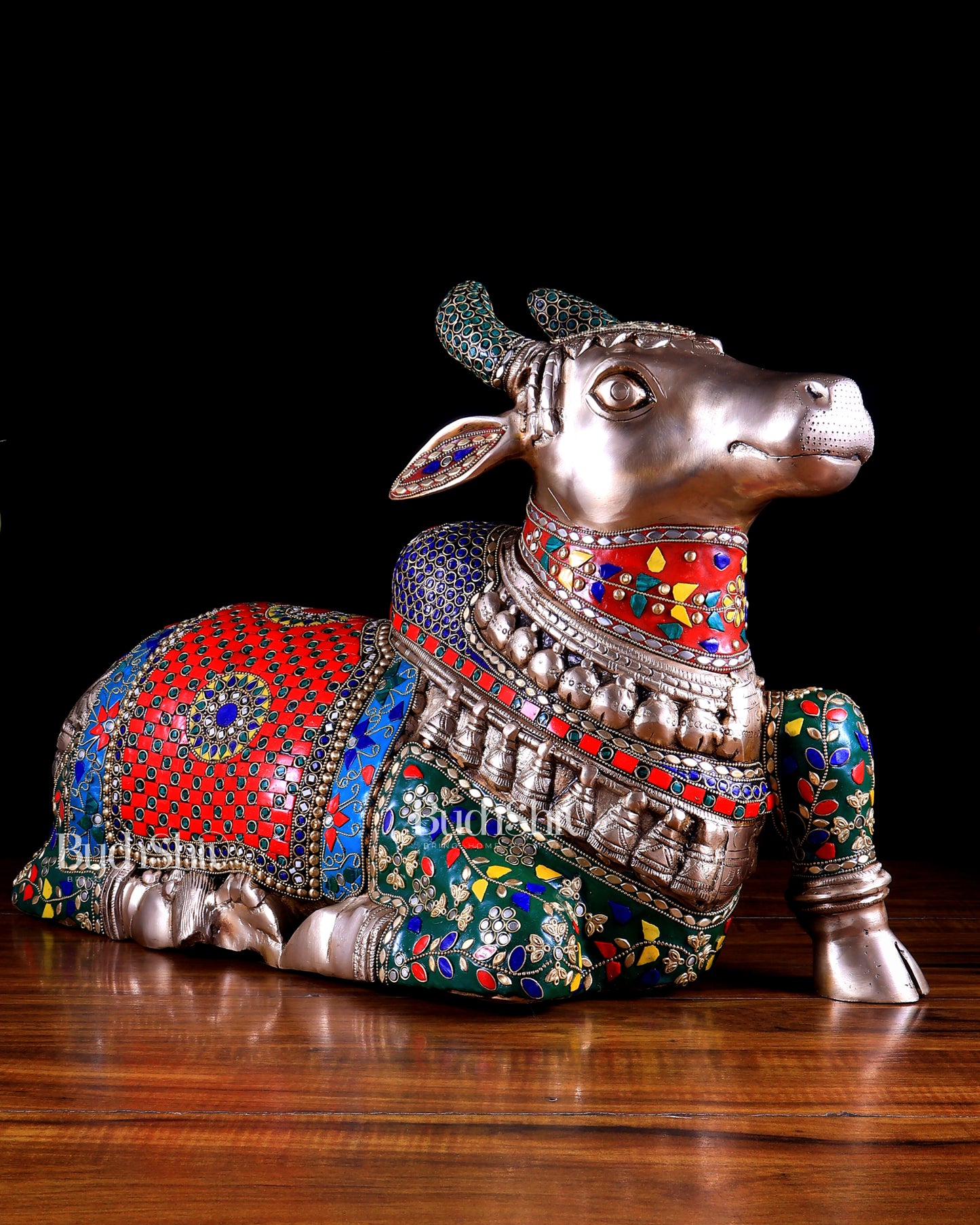 Brass Nandi statue with Exquisite Stonework 20 inch