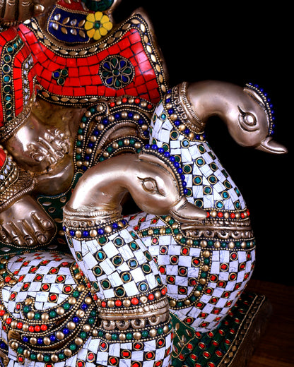 Brass Superfine Ganesha on Swan Chariot statue - 21.5 Inch Stonework