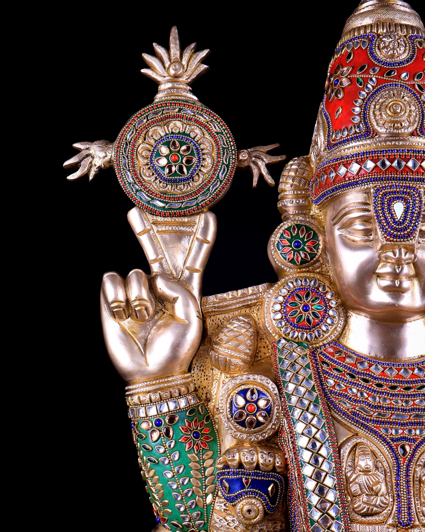 Pure Brass Tirupati Balaji Statue with Lakshmi 34.5 inch meenakari Stonework