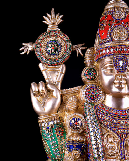 Pure Brass Tirupati Balaji Statue with Lakshmi 34.5 inch meenakari Stonework