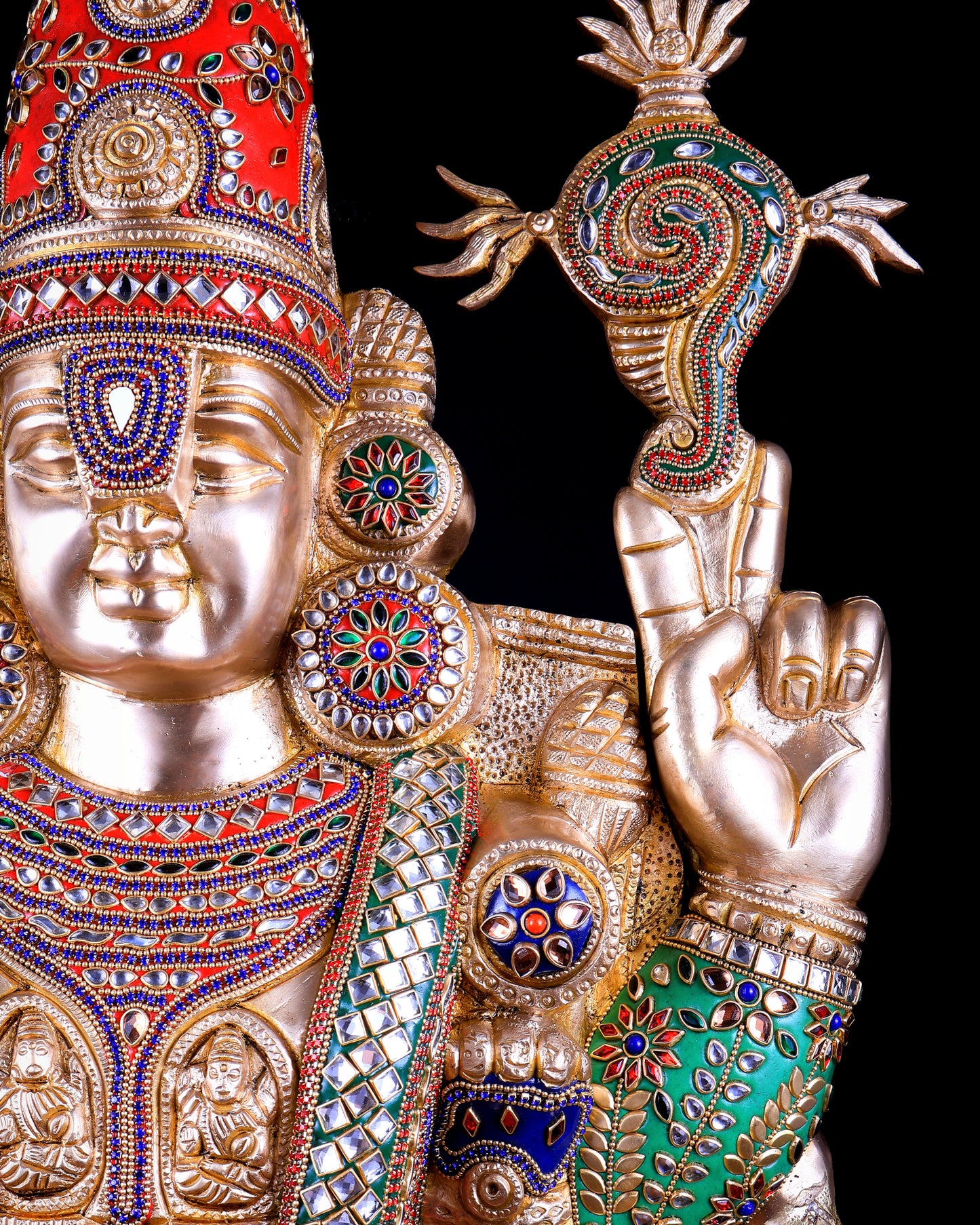 Pure Brass Tirupati Balaji Statue with Lakshmi 34.5 inch meenakari Stonework