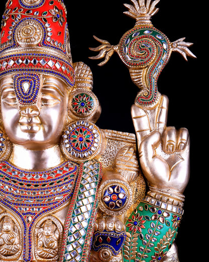 Pure Brass Tirupati Balaji Statue with Lakshmi 34.5 inch meenakari Stonework