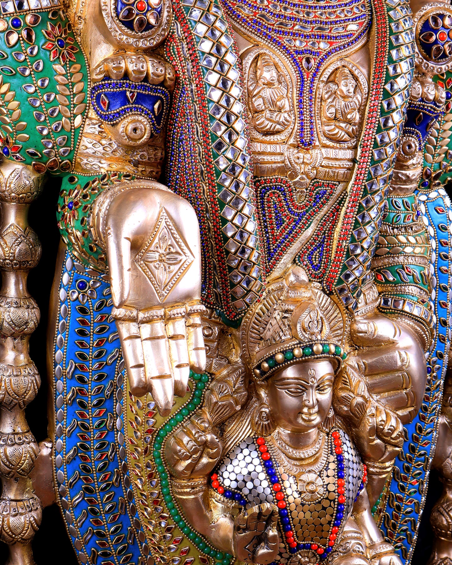 Pure Brass Tirupati Balaji Statue with Lakshmi 34.5 inch meenakari Stonework