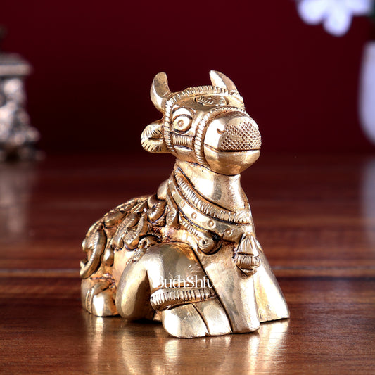 Brass Nandi Statue – Mini Intricate Design 3 inch