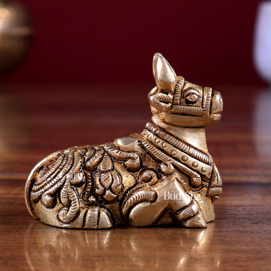 Brass Small Nandi Statue – Mini Devotional Sculpture 2 inch