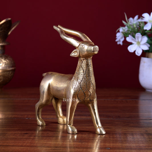 Brass Antelope (Deer with Horns) Showpiece – Vastu-Approved Decorative Artefact