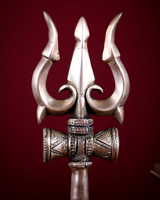 Brass Shiva Trishul Standing with Base – Table Top Spiritual Artefact 14.5 inch