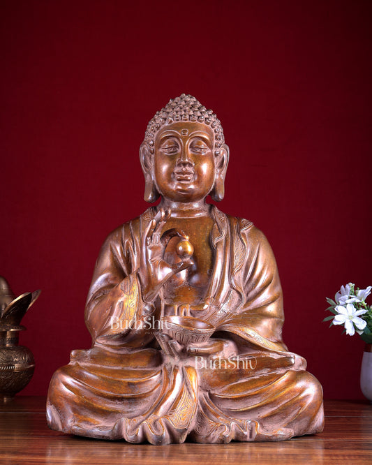 Pure Brass Buddha with medicine bowl 16 " bronze finish