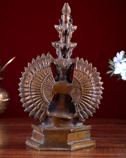 Brass Seated Avalokiteshvara with Many Heads and Hands 9 inch rustic copper tone