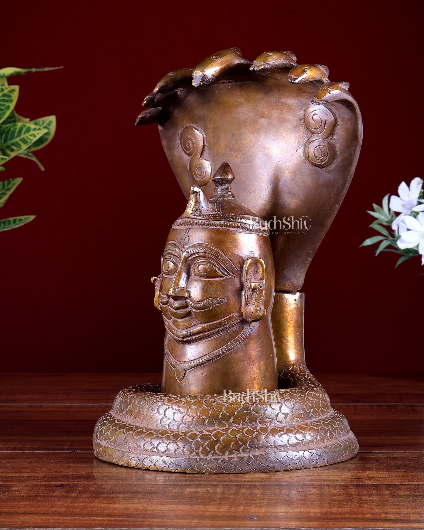 Vintage Brass Shiva Mukha Lingam with Vasuki 9.5 inch