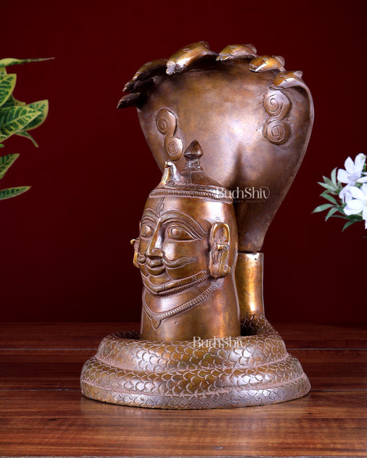 Vintage Brass Shiva Mukha Lingam with Vasuki 9.5 inch