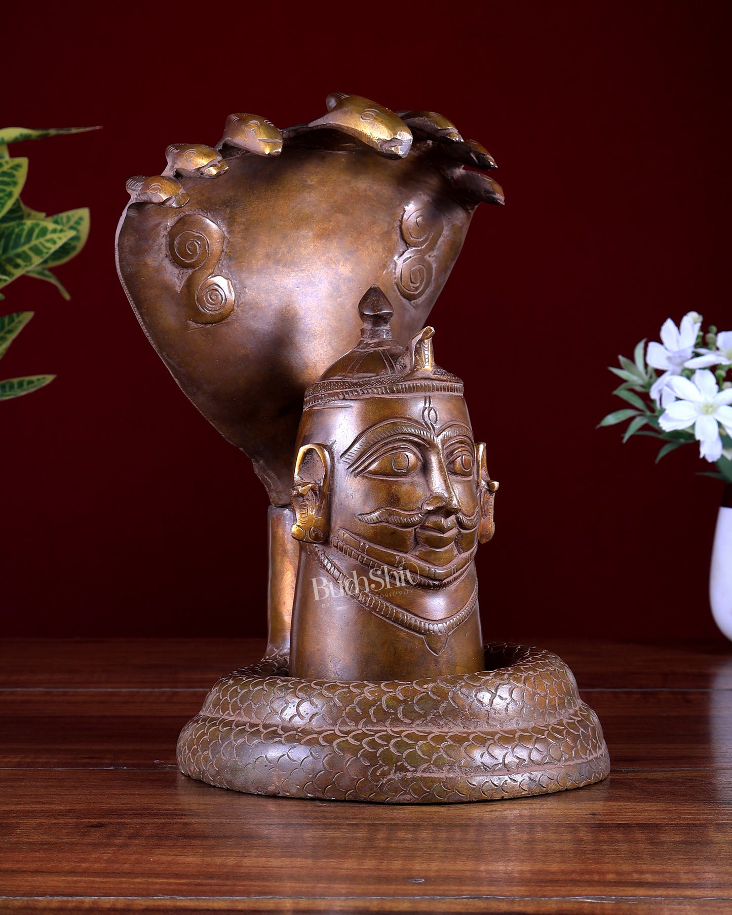 Vintage Brass Shiva Mukha Lingam with Vasuki 9.5 inch