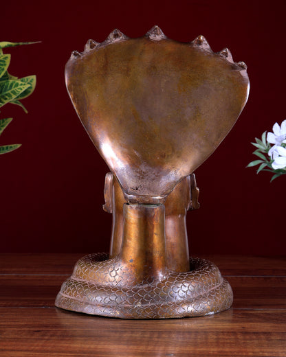 Vintage Brass Shiva Mukha Lingam with Vasuki 9.5 inch