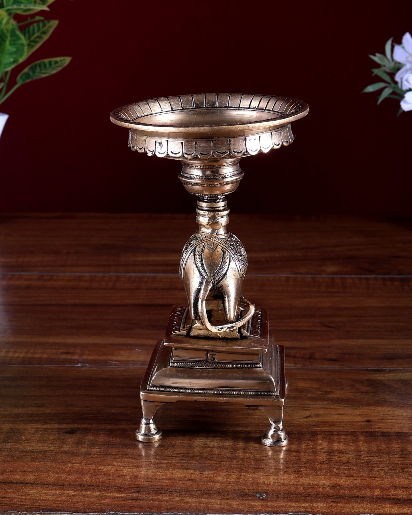Brass Unique Mooshak (Mouse) Oil Lamp with Stand – Traditional Pooja Diya