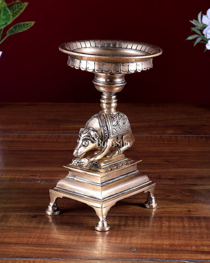 Brass Unique Mooshak (Mouse) Oil Lamp with Stand – Traditional Pooja Diya