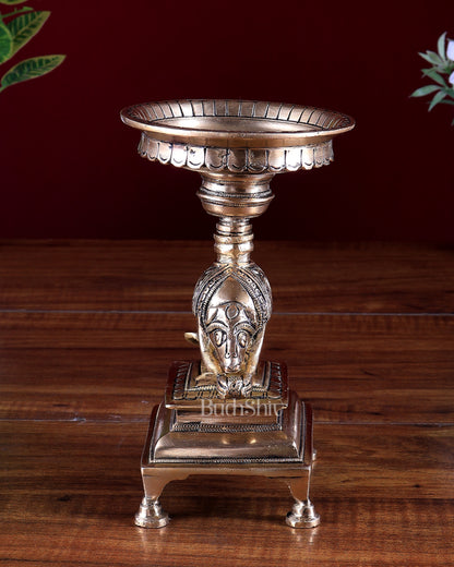 Brass Unique Mooshak (Mouse) Oil Lamp with Stand – Traditional Pooja Diya