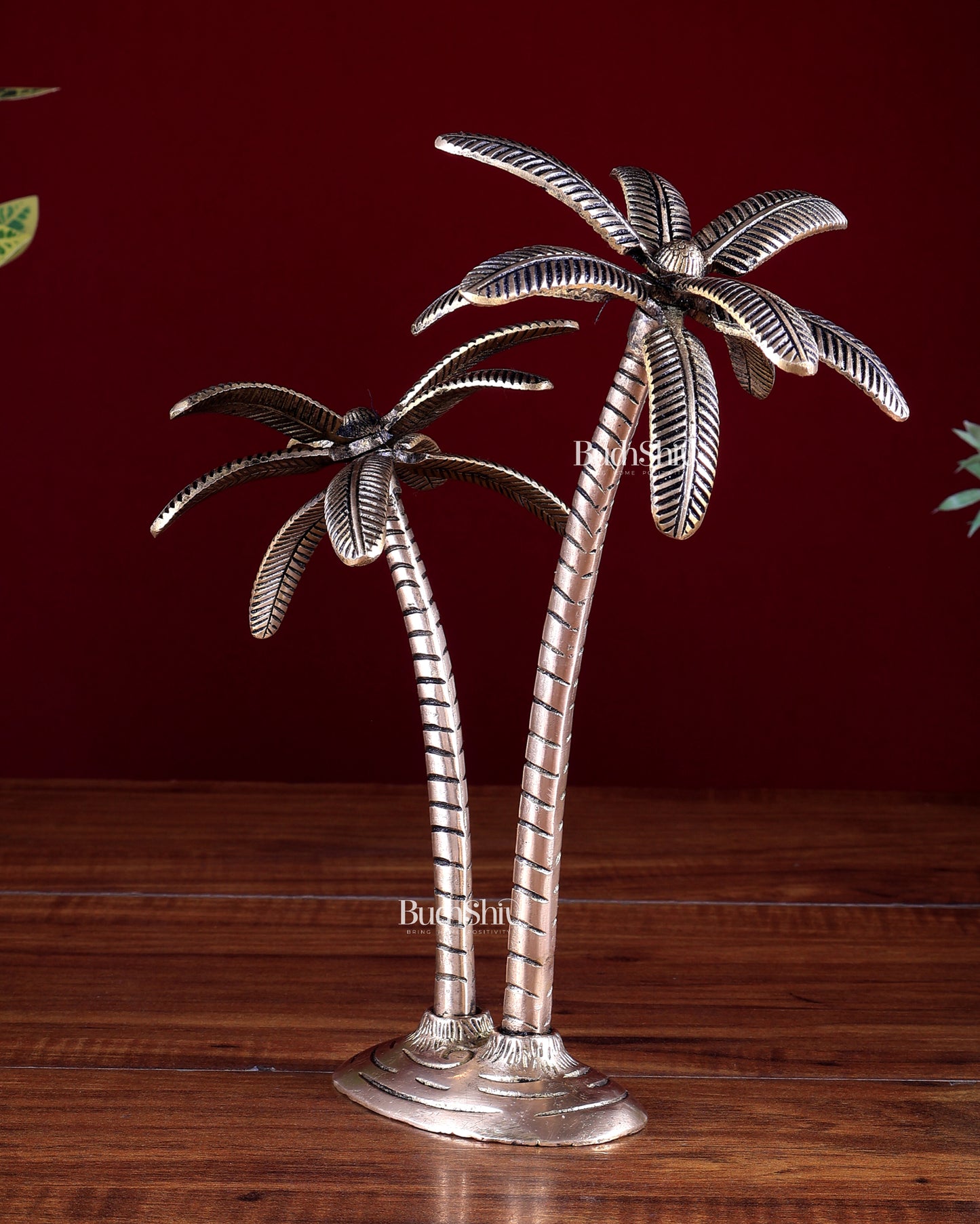 Brass Twin Palm Tree Decorative Showpiece – Vastu Approved Artefact 10 inch