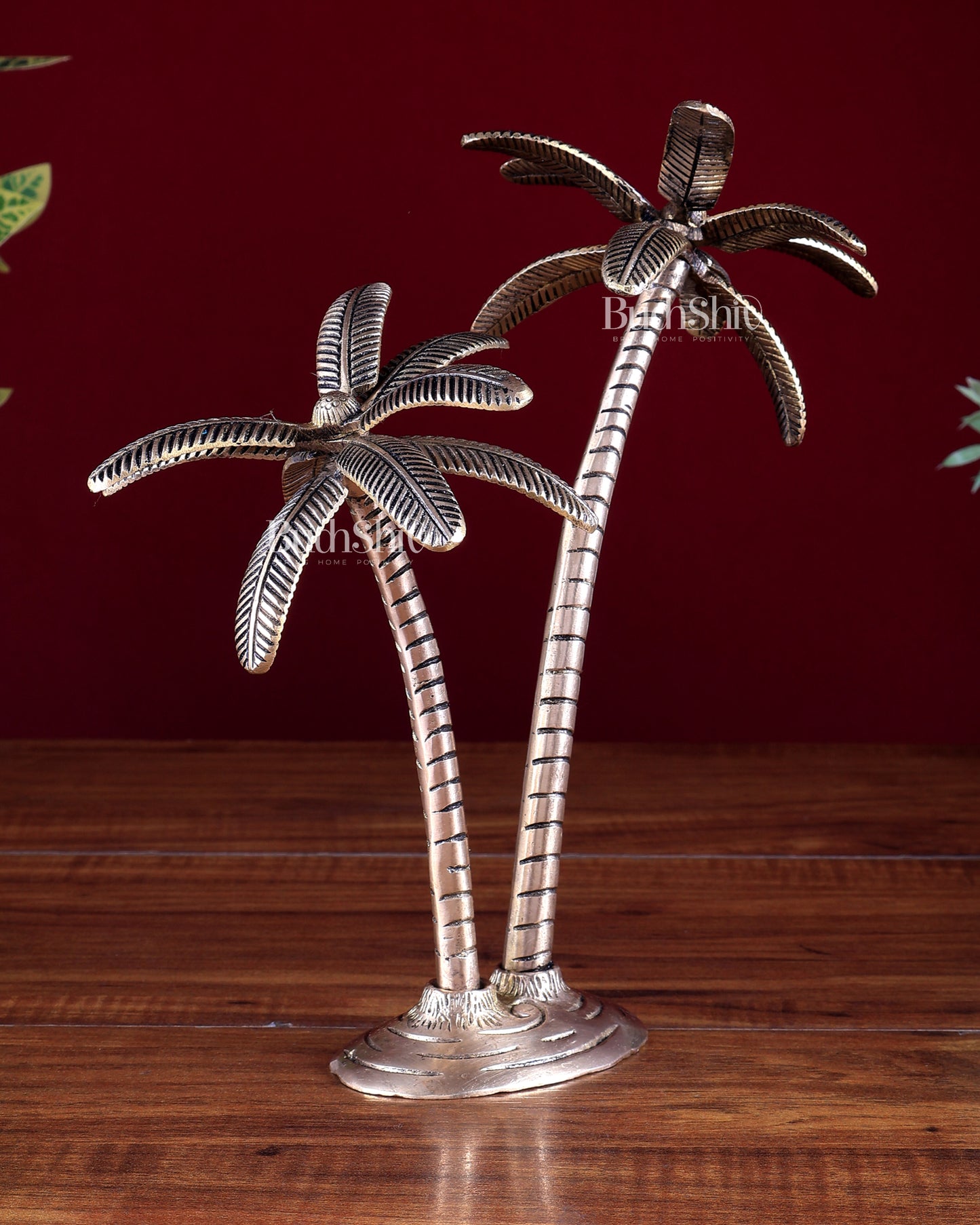 Brass Twin Palm Tree Decorative Showpiece – Vastu Approved Artefact 10 inch