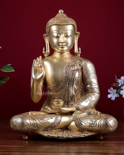 Brass Superfine Lord Buddha Statue with Beautiful Carvings 15 inch