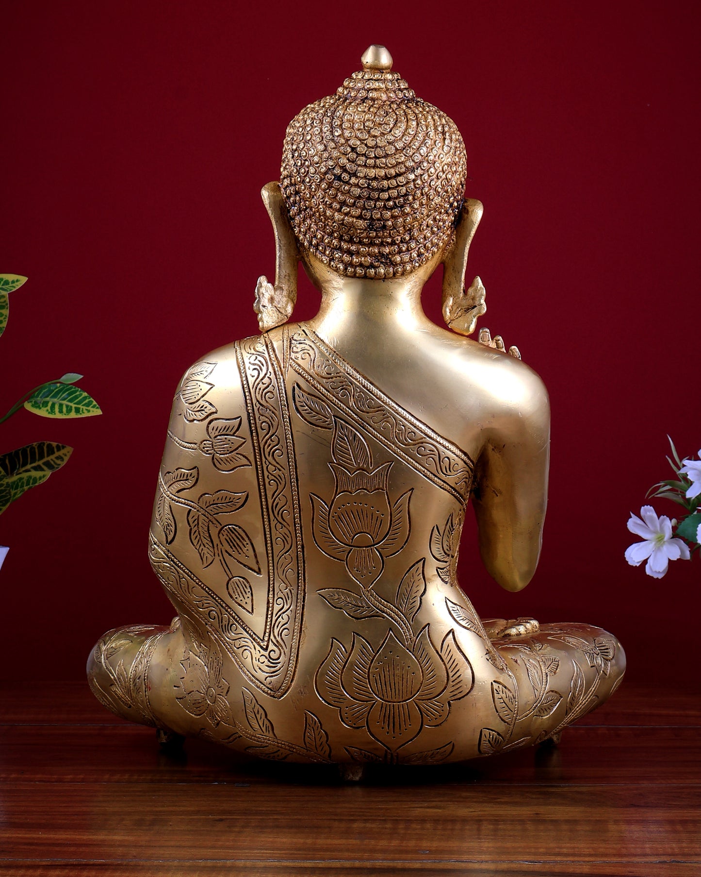 Brass Superfine Lord Buddha Statue with Beautiful Carvings 15 inch