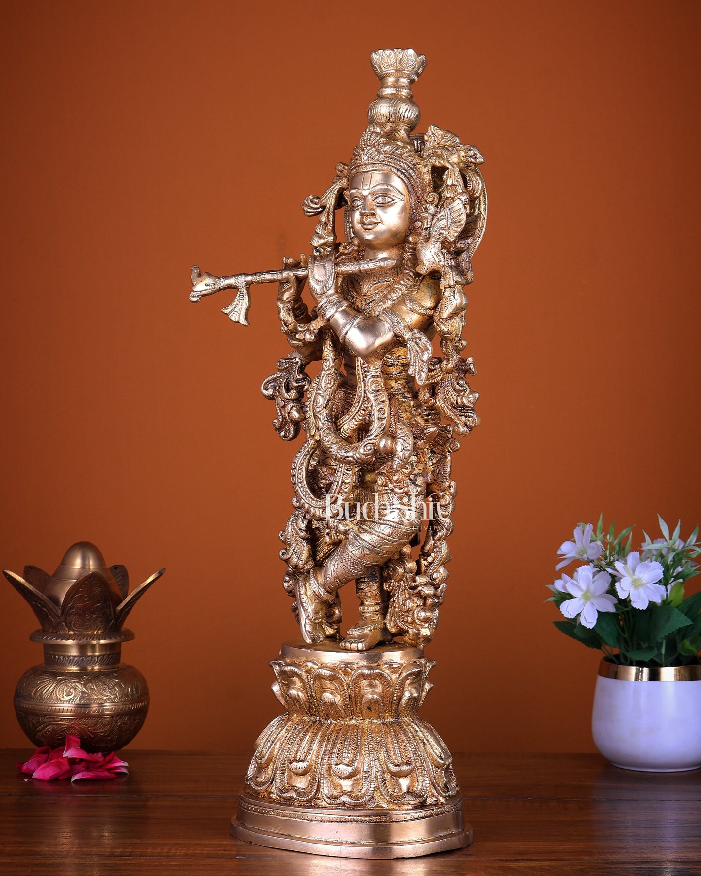 Brass Krishna Statue with Sharp Features – Elegant Divine Sculpture 22 inch