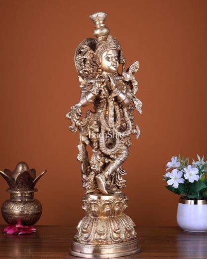 Brass Krishna Statue with Sharp Features – Elegant Divine Sculpture 22 inch