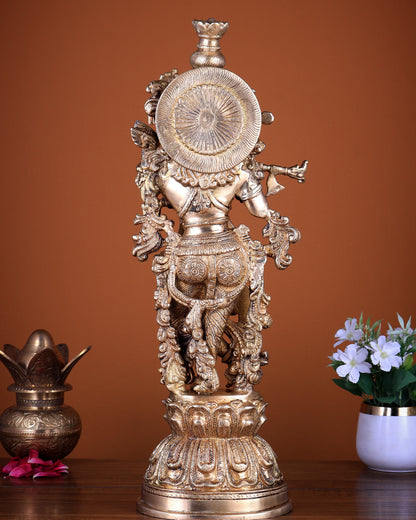 Brass Krishna Statue with Sharp Features – Elegant Divine Sculpture 22 inch