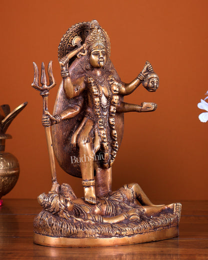 Pure Brass Goddess Kali Four-Armed Charbhuja Statue  Burnt brass tone 10.5 inch