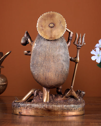 Pure Brass Goddess Kali Four-Armed Charbhuja Statue  Burnt brass tone 10.5 inch