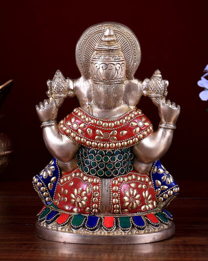 Pure Brass Ganesha Statue – Unique Stonework (8 Inch)