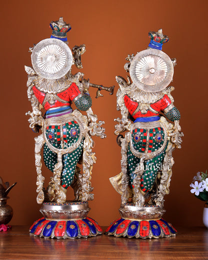 Brass Radha Krishna Idols - 27" with stonework