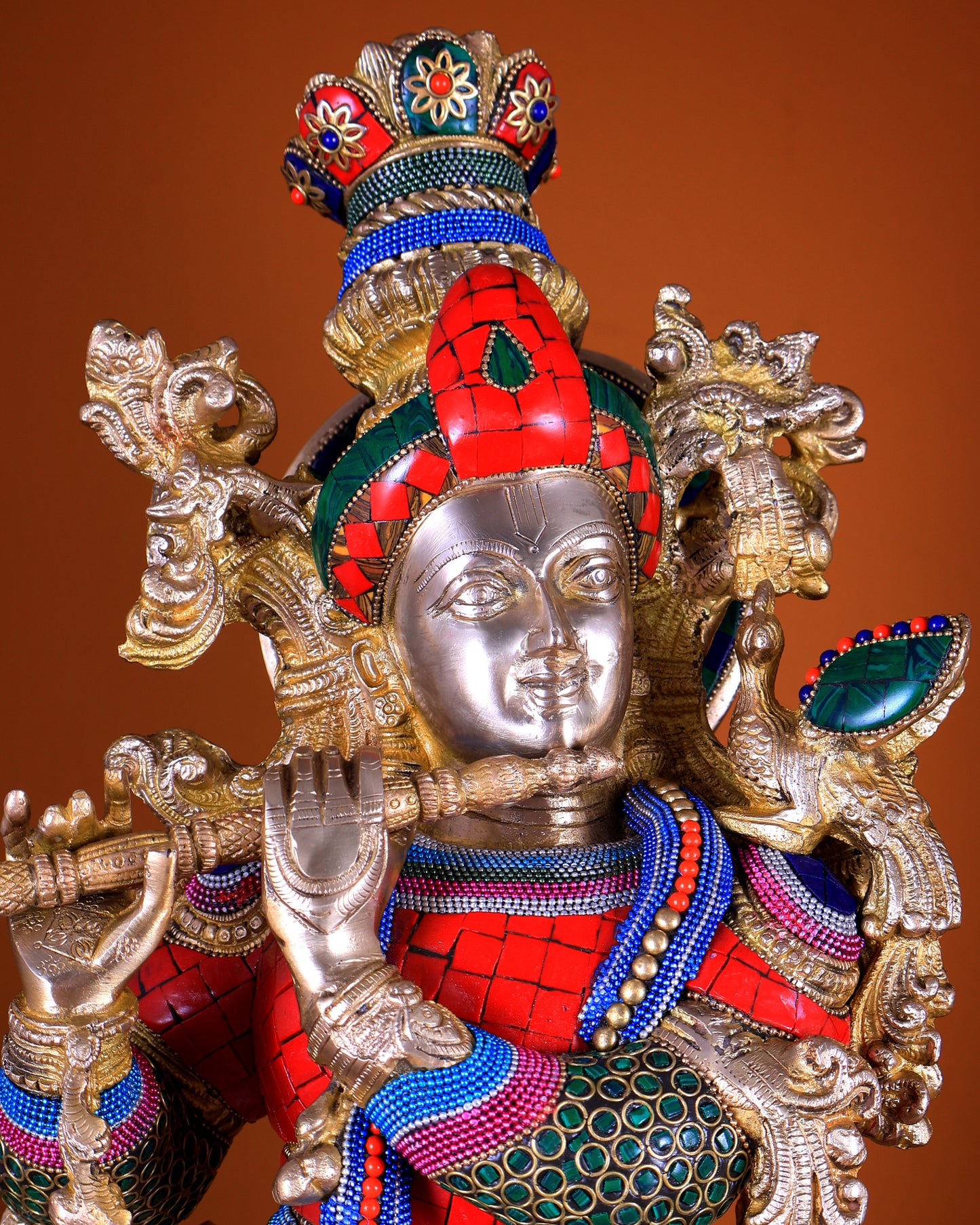 Brass Radha Krishna Idols - 27" with stonework