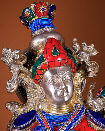 Brass Radha Krishna Idols - 27" with stonework