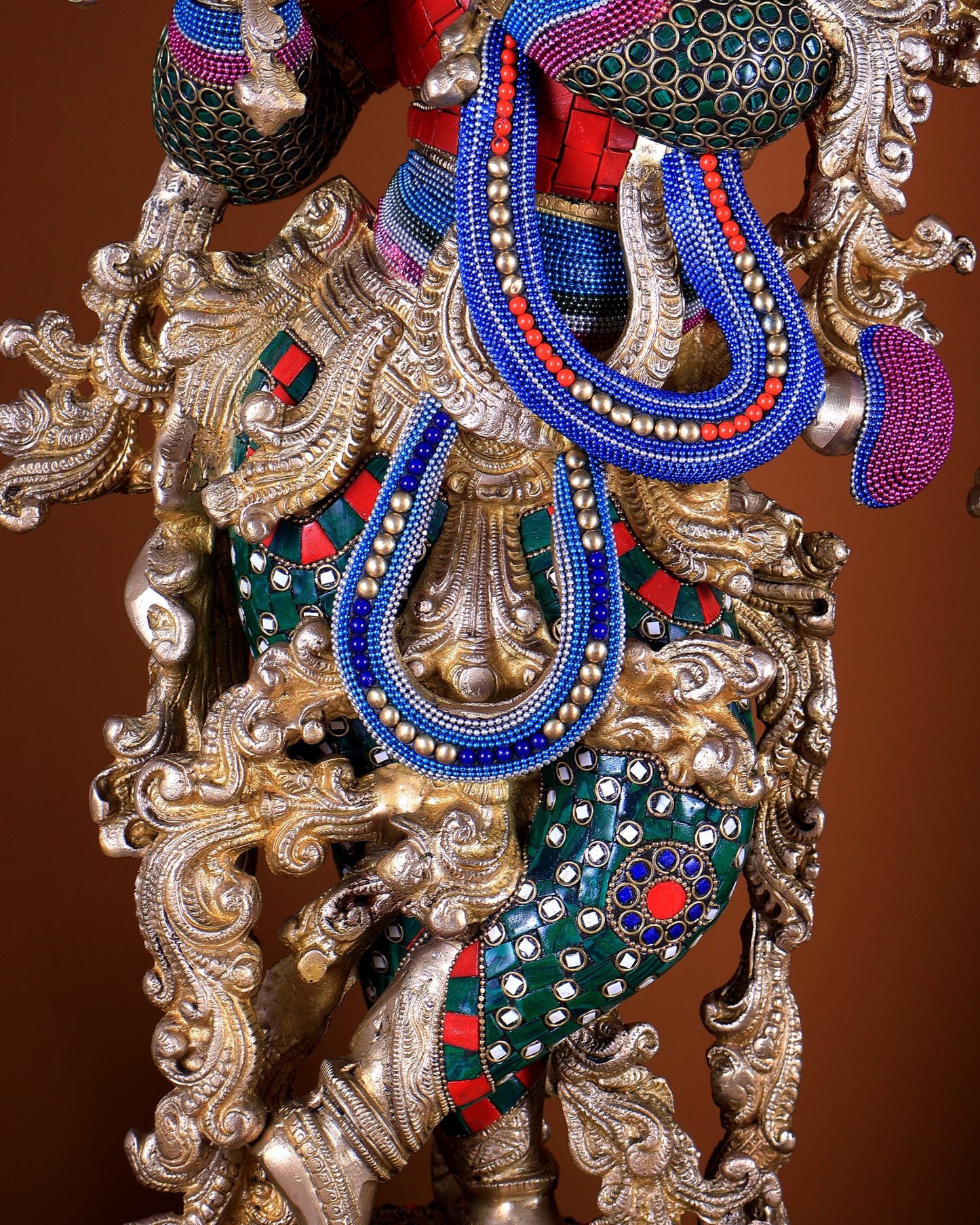 Brass Radha Krishna Idols - 27" with stonework