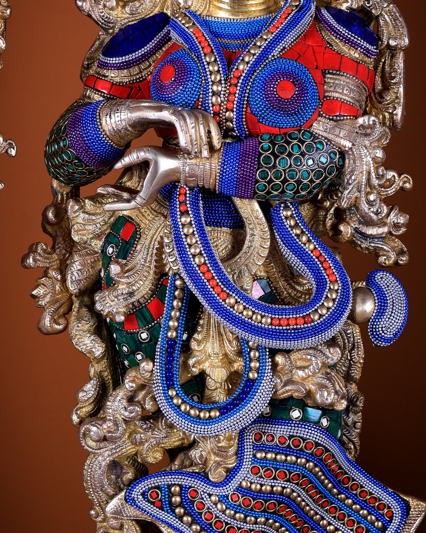 Brass Radha Krishna Idols - 27" with stonework