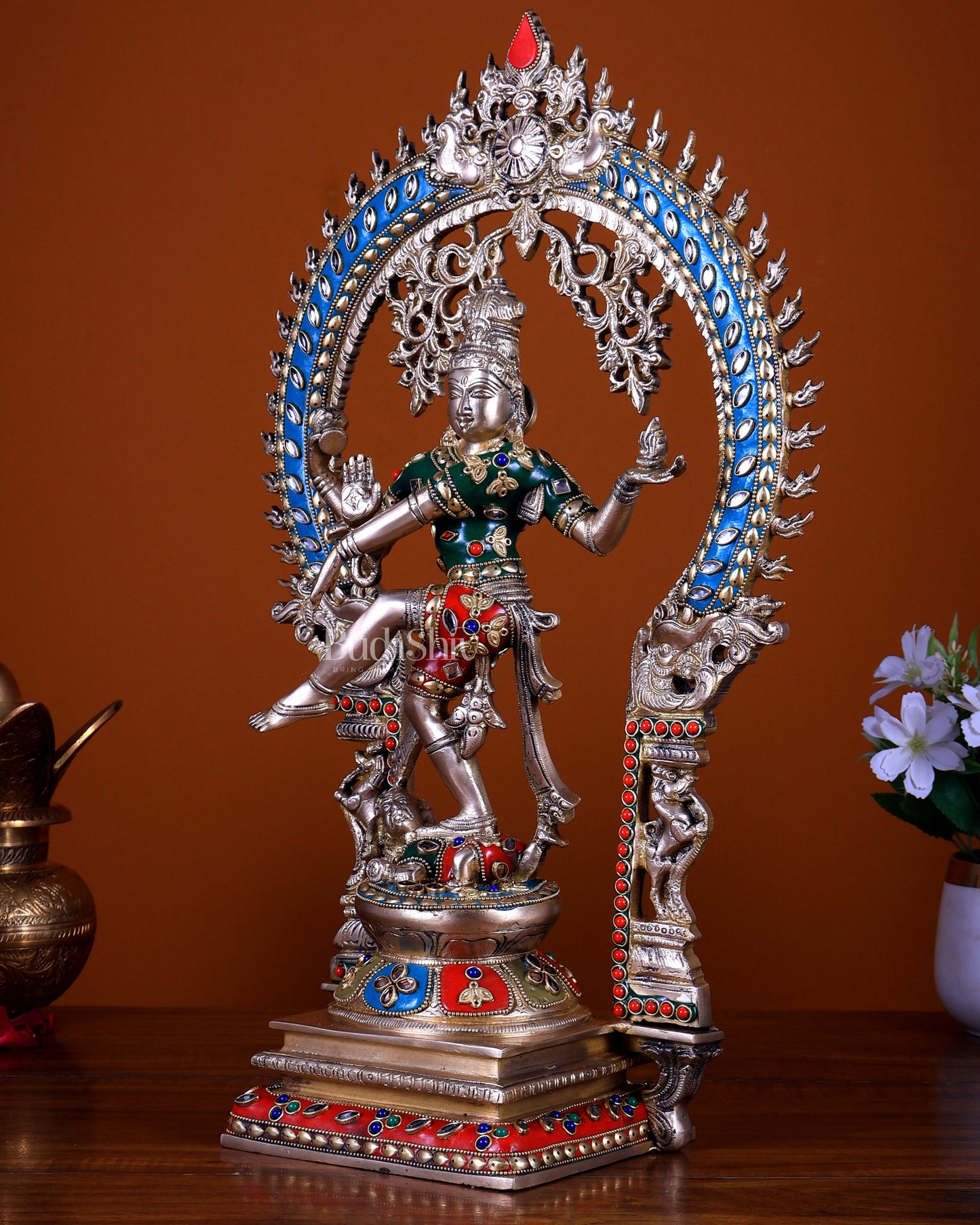Brass Nataraja Dancing Shiva Statue - 18" meenakari