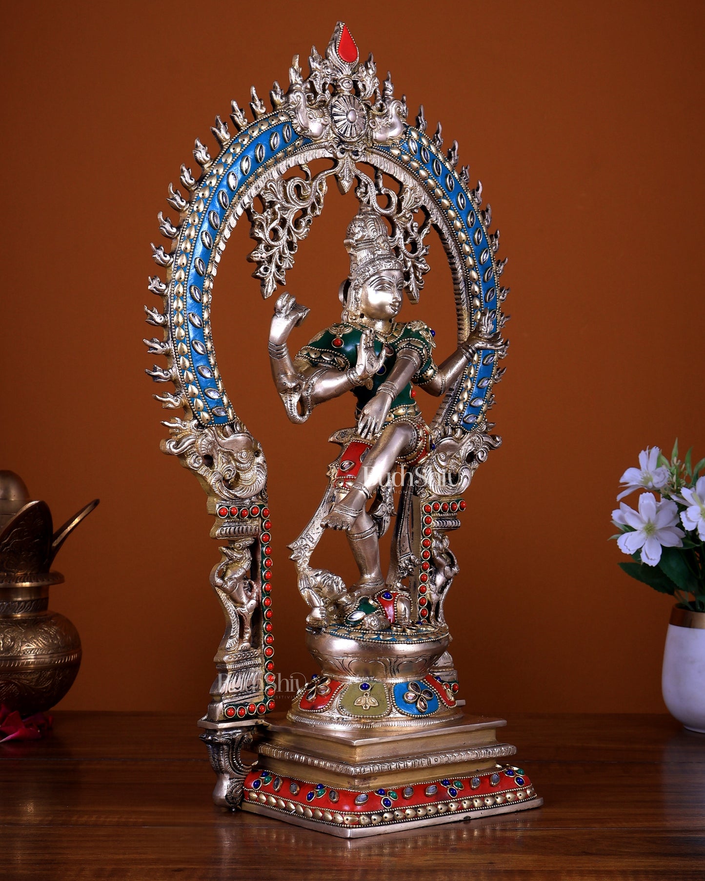 Brass Nataraja Dancing Shiva Statue - 18" meenakari