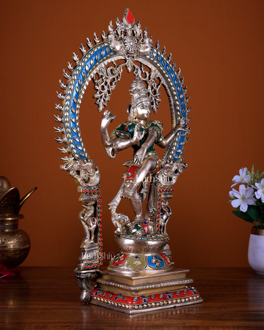 Brass Nataraja Dancing Shiva Statue - 18" meenakari