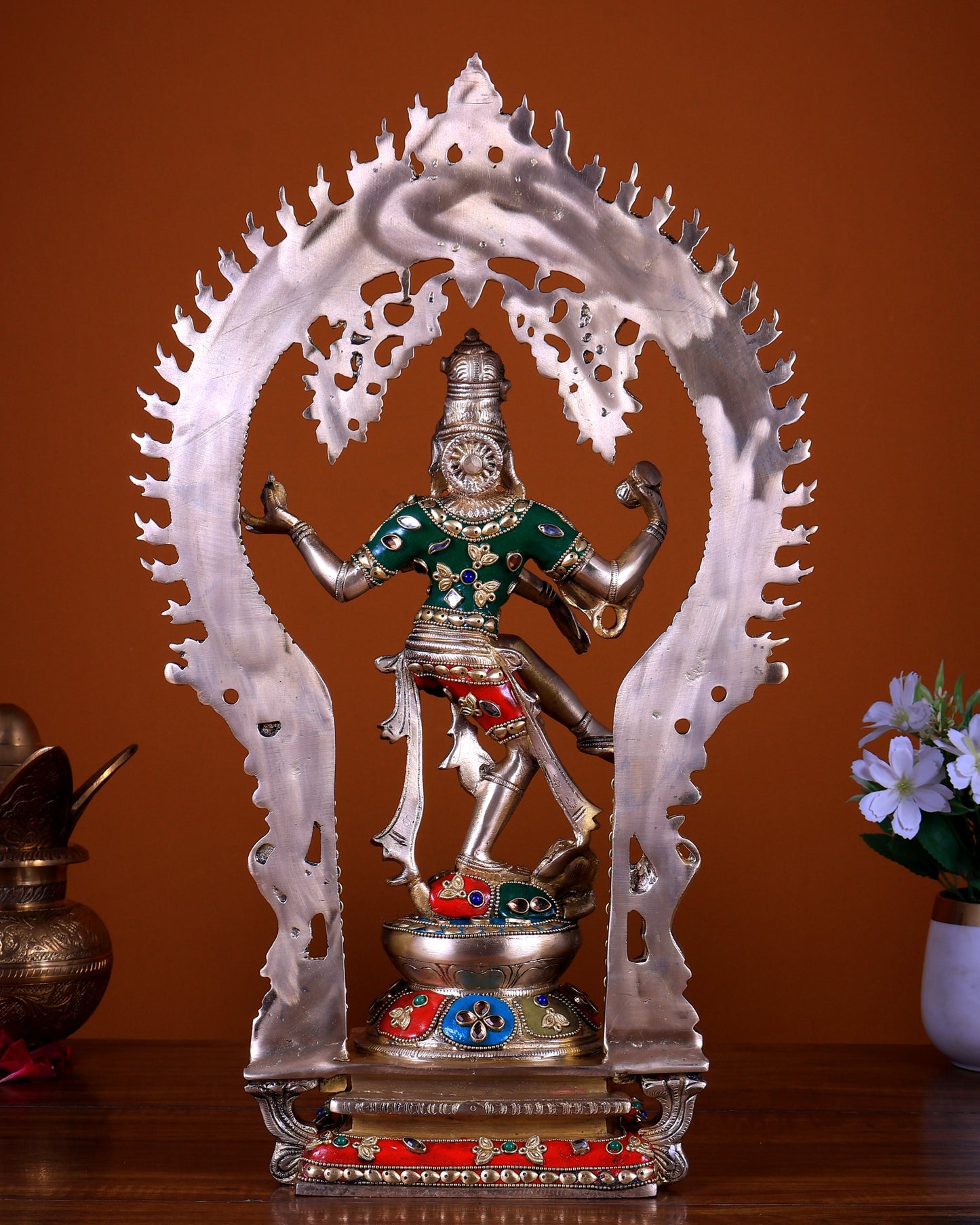 Brass Nataraja Dancing Shiva Statue - 18" meenakari