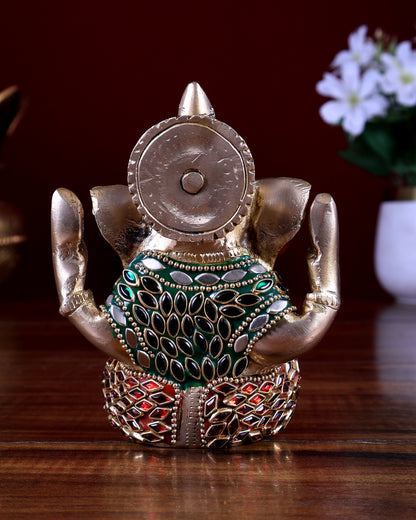 Small Pure Brass Lord Ganesha Idol meenakari- 5 Inch