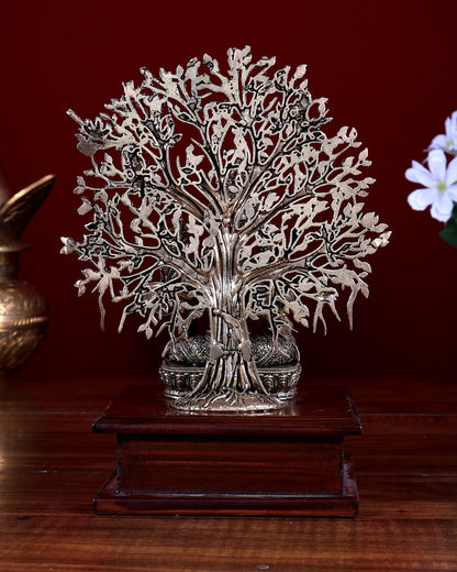 Brass Superfine Green Tara Idol with Bodhi Tree on Wooden Base 7.5"