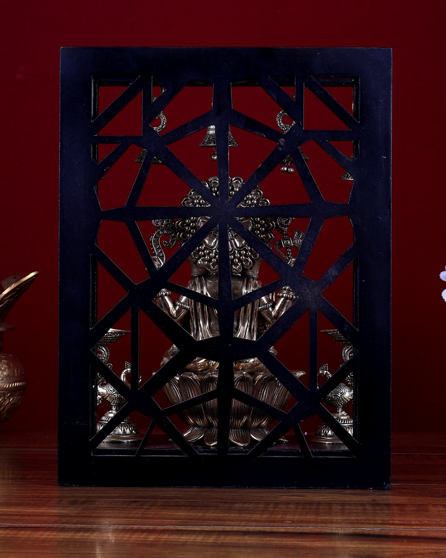 Brass Superfine Ganesha on Lotus with Annam Lamps & Hanging Bells 12 inch