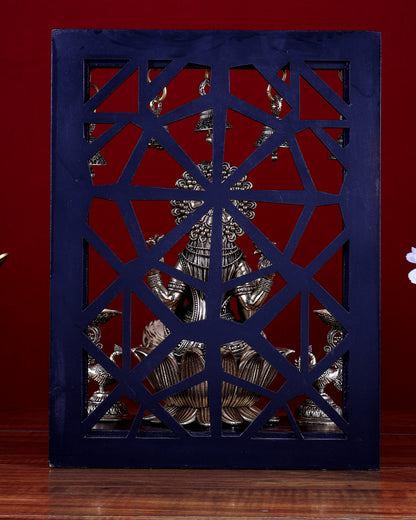 Brass Superfine Goddess Lakshmi on Lotus with Annam Lamps & Hanging Bells