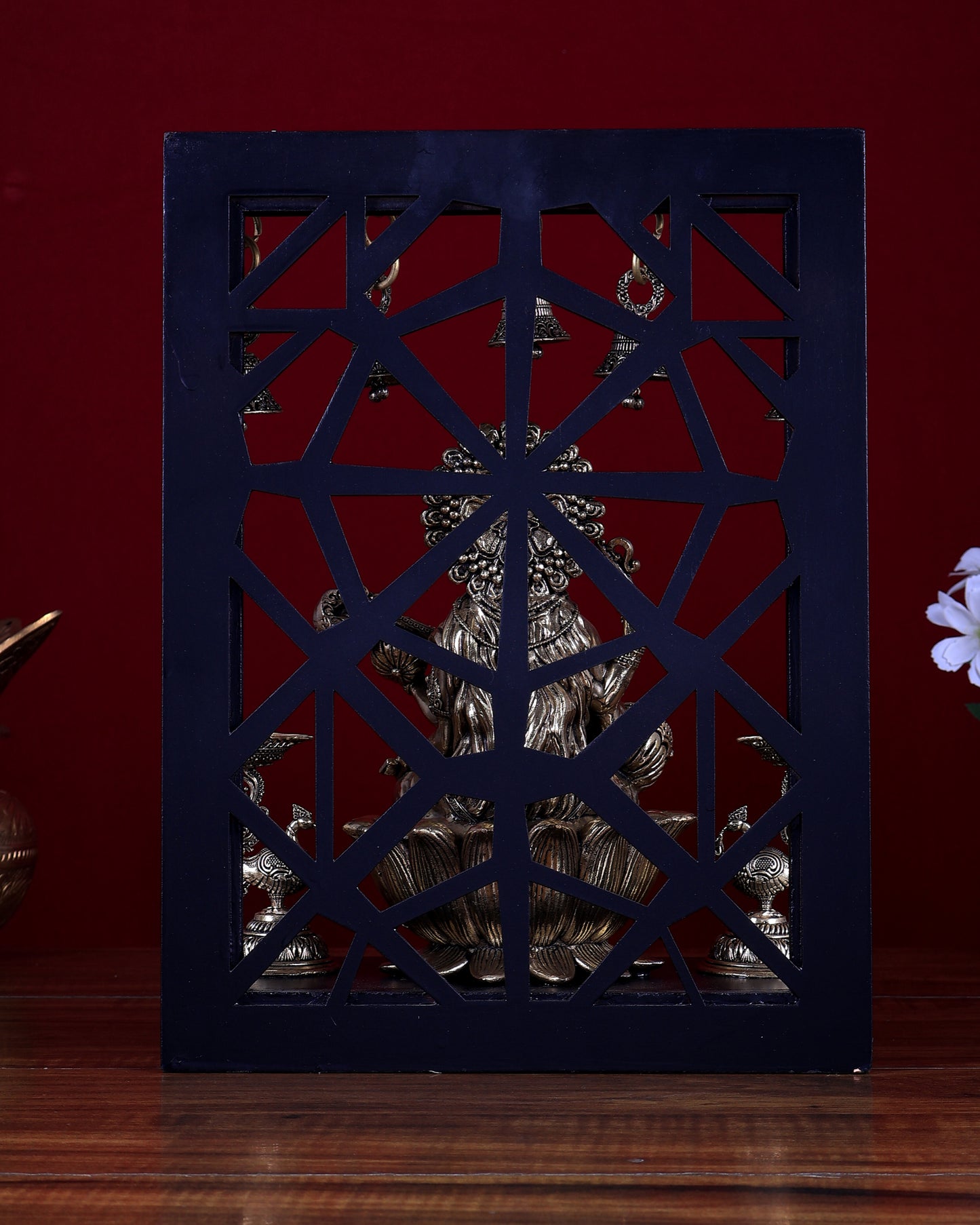 Brass Superfine Goddess Saraswati on Lotus with Annam Lamps & Hanging Bells