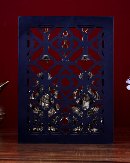 Brass Superfine Ganesha–Lakshmi on Lotus with Hanging Bells – MDF Temple Frame 12 inch