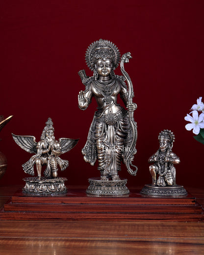 Brass Superfine Lord Rama Statue with Garuda & Hanuman on Wooden Base 12 inch