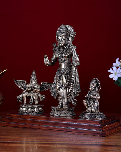 Brass Superfine Lord Rama Statue with Garuda & Hanuman on Wooden Base 12 inch