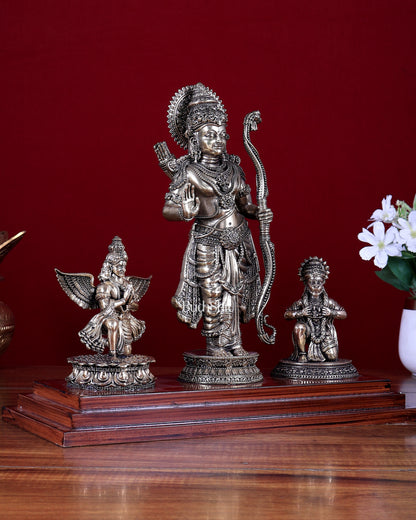Brass Superfine Lord Rama Statue with Garuda & Hanuman on Wooden Base 12 inch