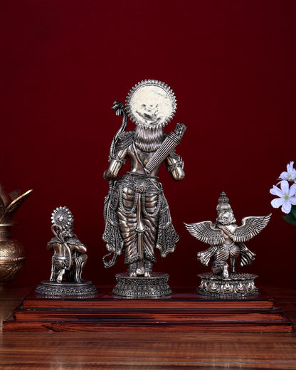 Brass Superfine Lord Rama Statue with Garuda & Hanuman on Wooden Base 12 inch